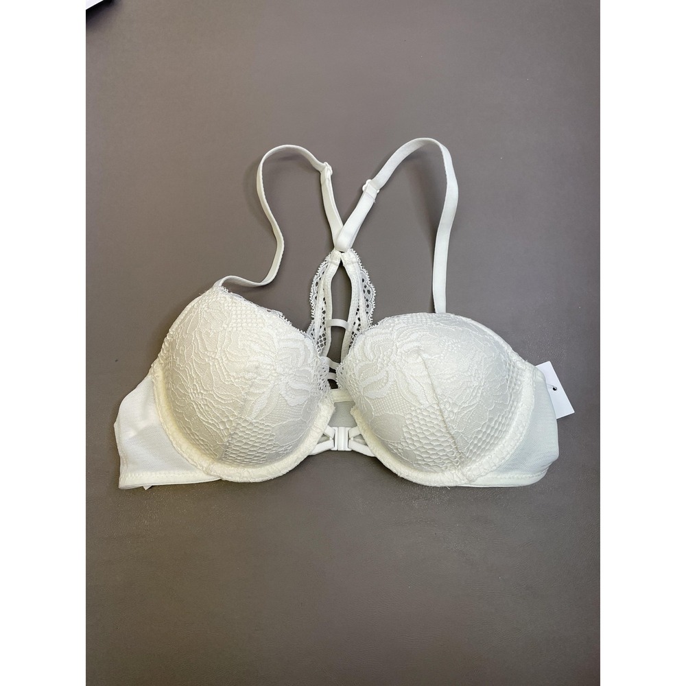 Auden Bra Womens 32B White Lace T-Shirt Bra Lightly Lined Racerback‎ Underwire
